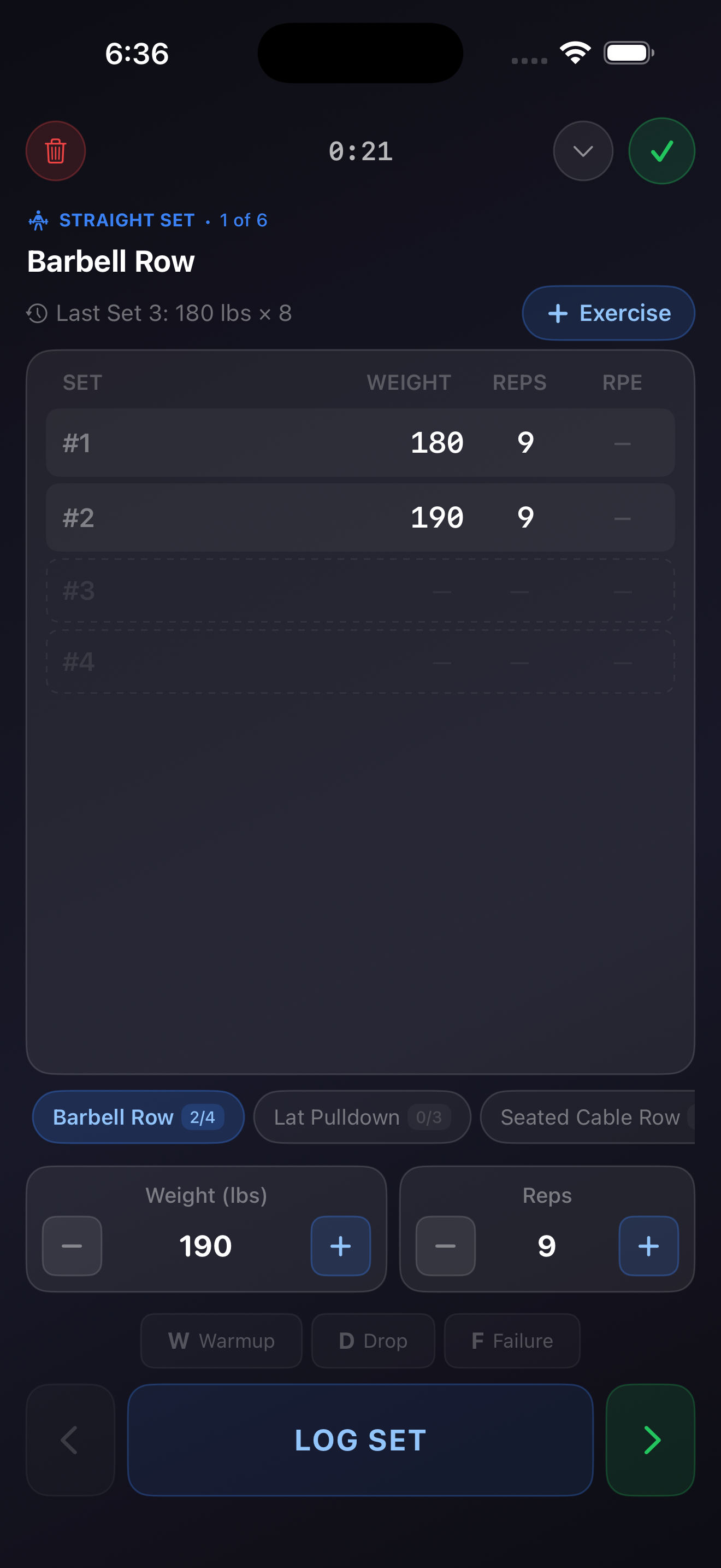 HumnRX log workout screen