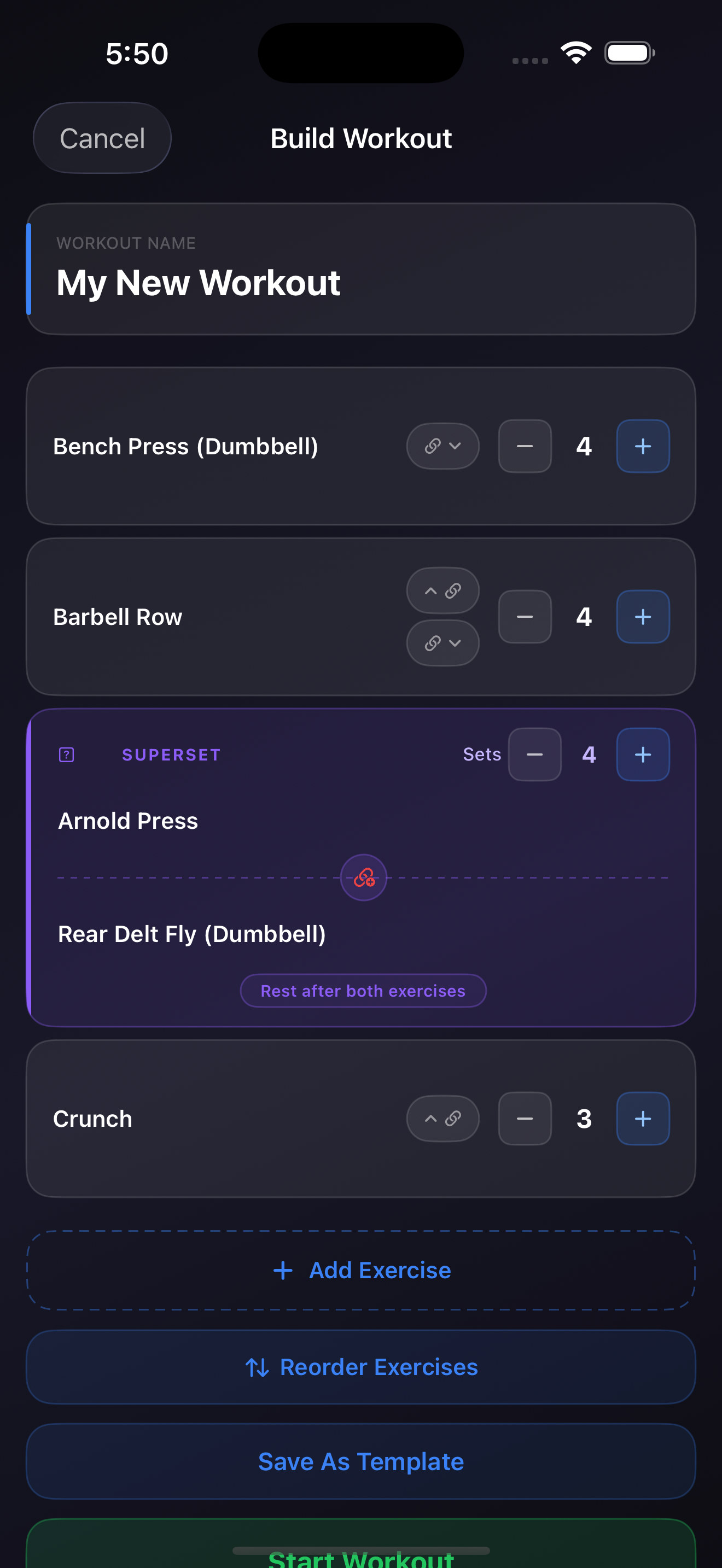 Active workout with superset